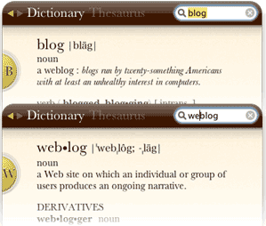 picture of the dictionary entries for blog and weblog
